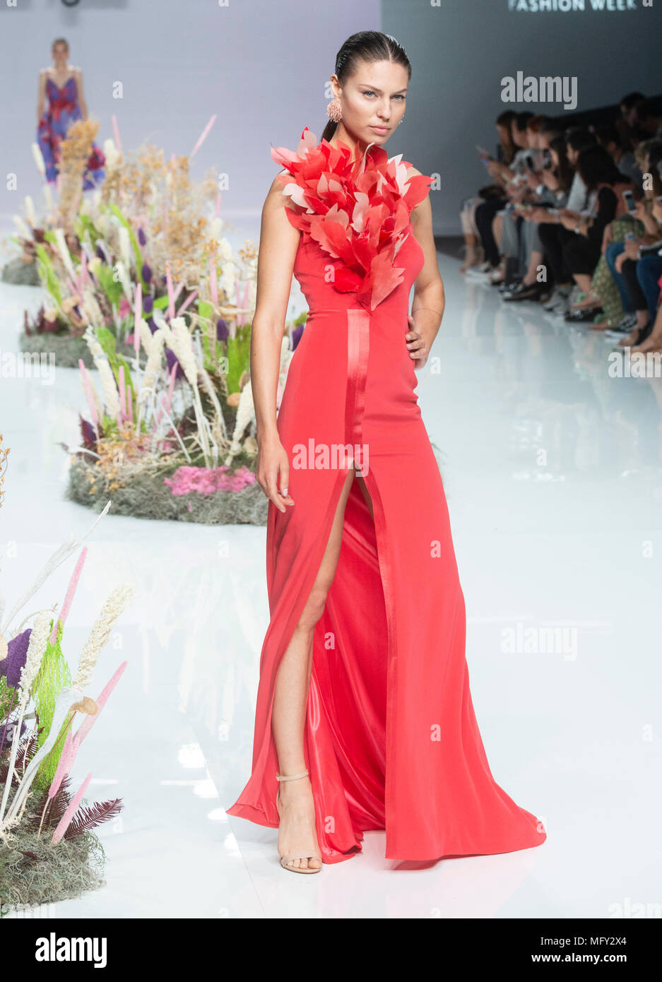 Barcelona Spain. 27th April 2018. A model showcases designs by