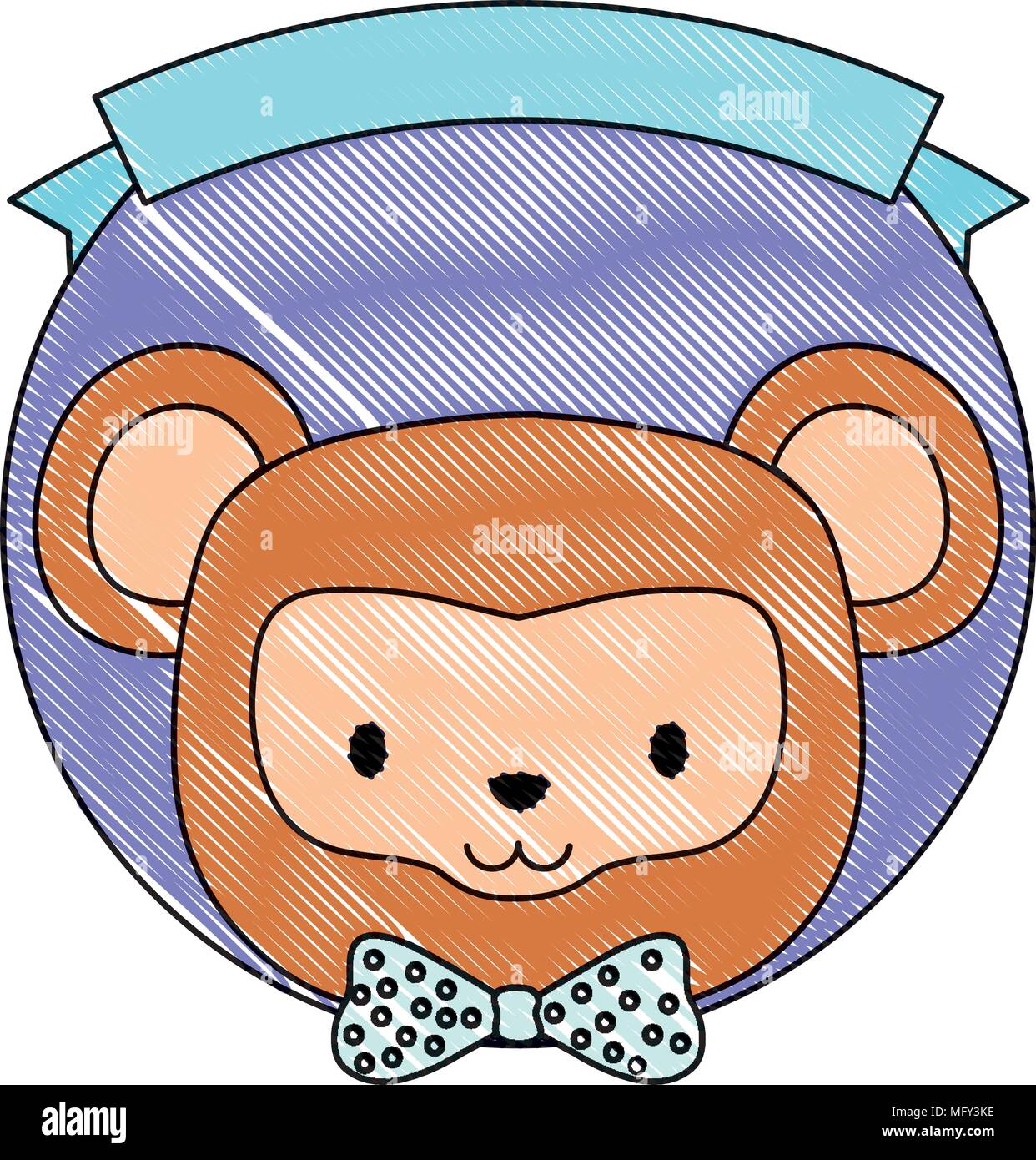 emblem of cute animals concept with decorative ribbon and cute monkey ...