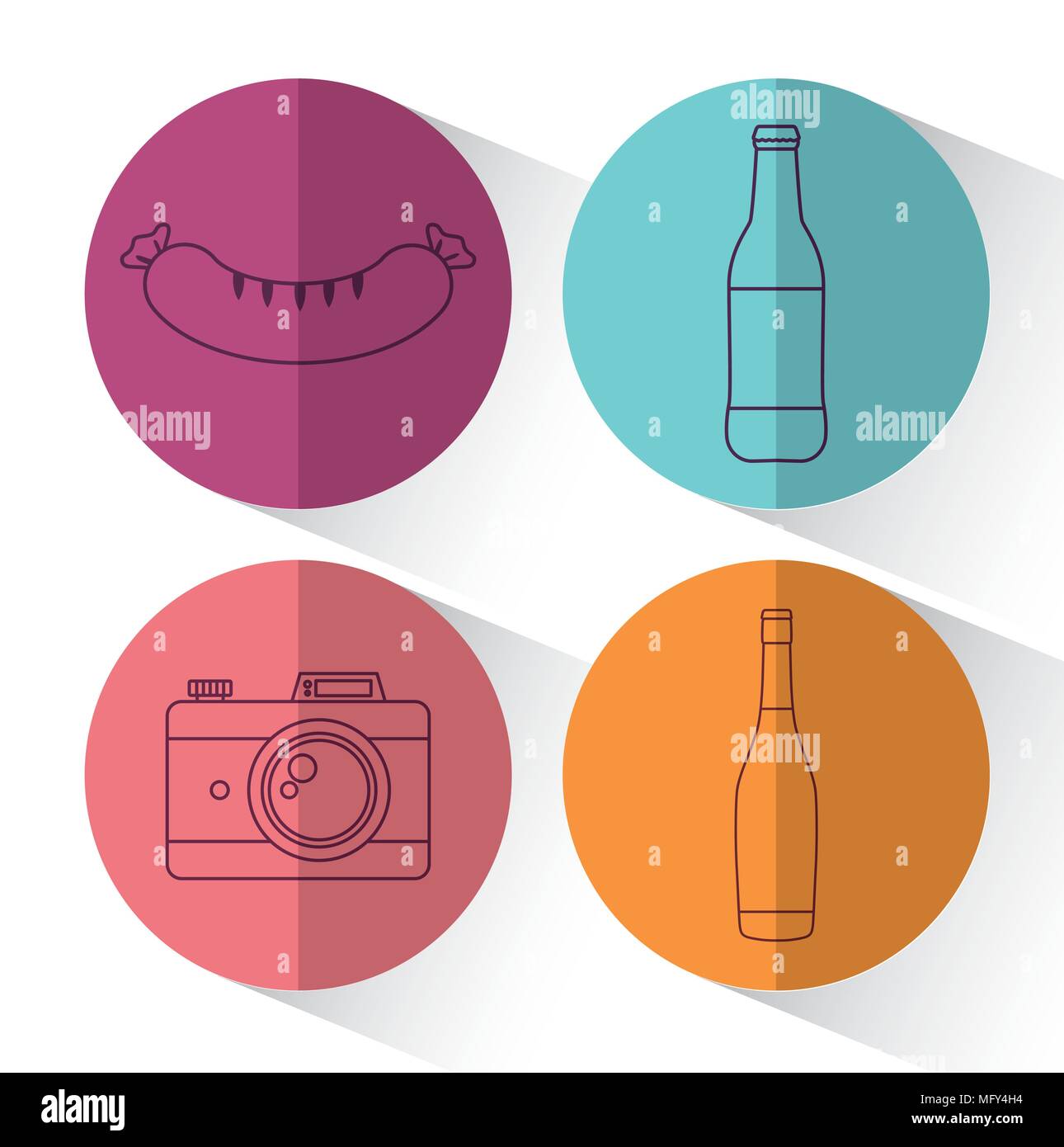 icon set of picnic related icons over colorful circles and white ...