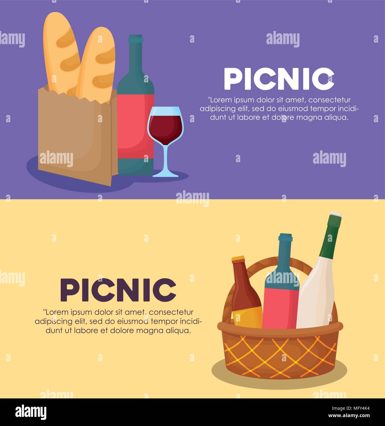 Infographic of picnic concept with basket with food and related icons
