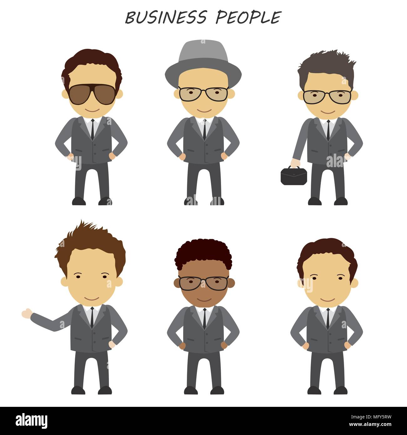 Set of cartoon  business man,different races,stock vector illustration Stock Vector