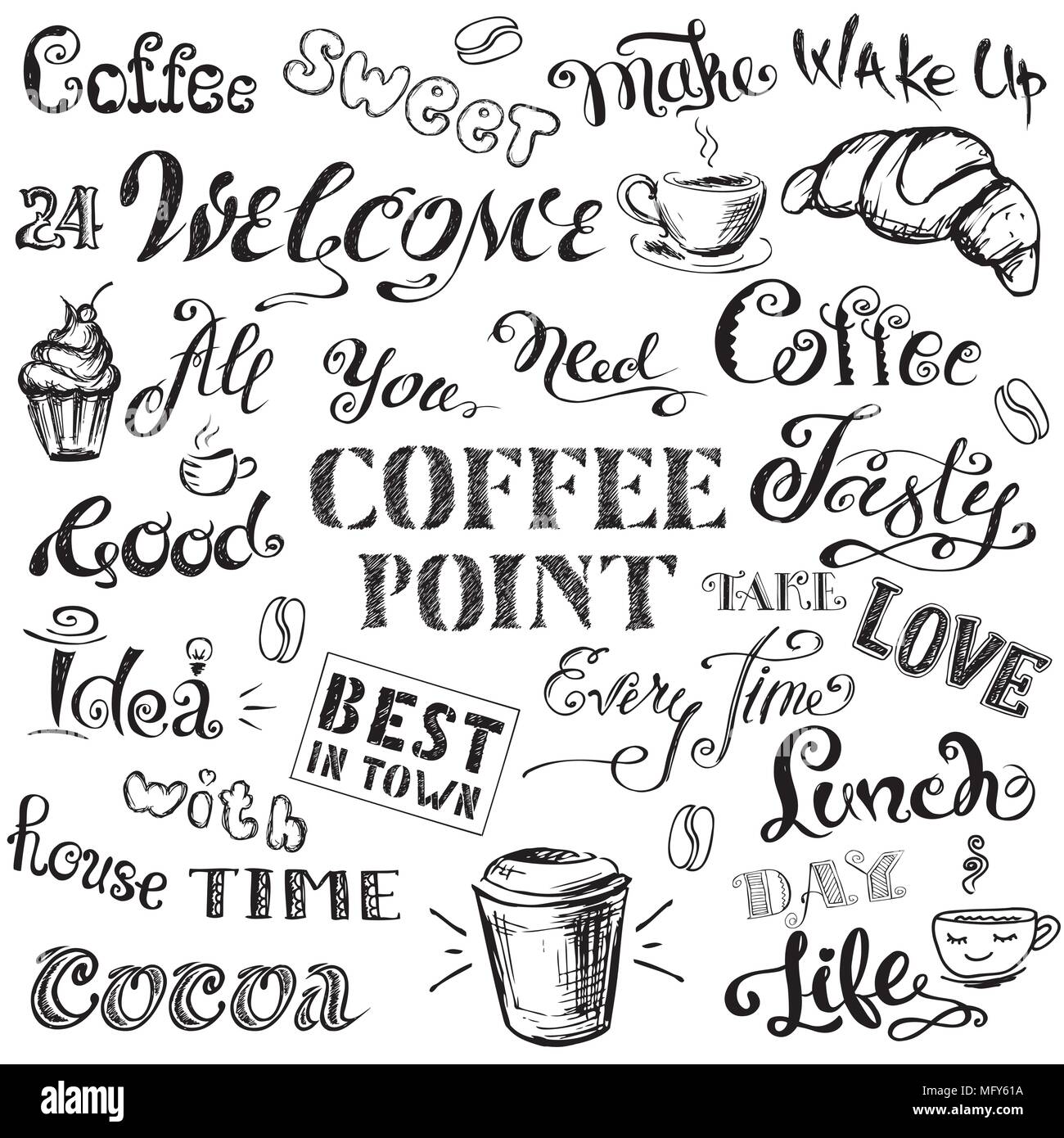 Coffee lettering,hand drawn on white background, stock vector illustration Stock Vector