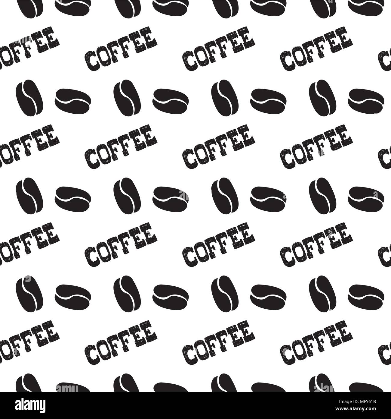 seamless pattern hand drawn coffee and coffee beans. black on white ...