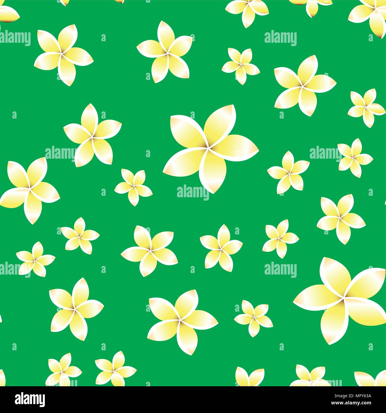 Seamless pattern with White frangipani flowers, vector illustration, Stock Vector