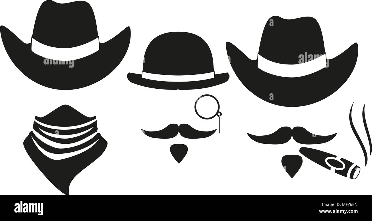 Black and white 3 cowboy silhouette avatars Stock Vector