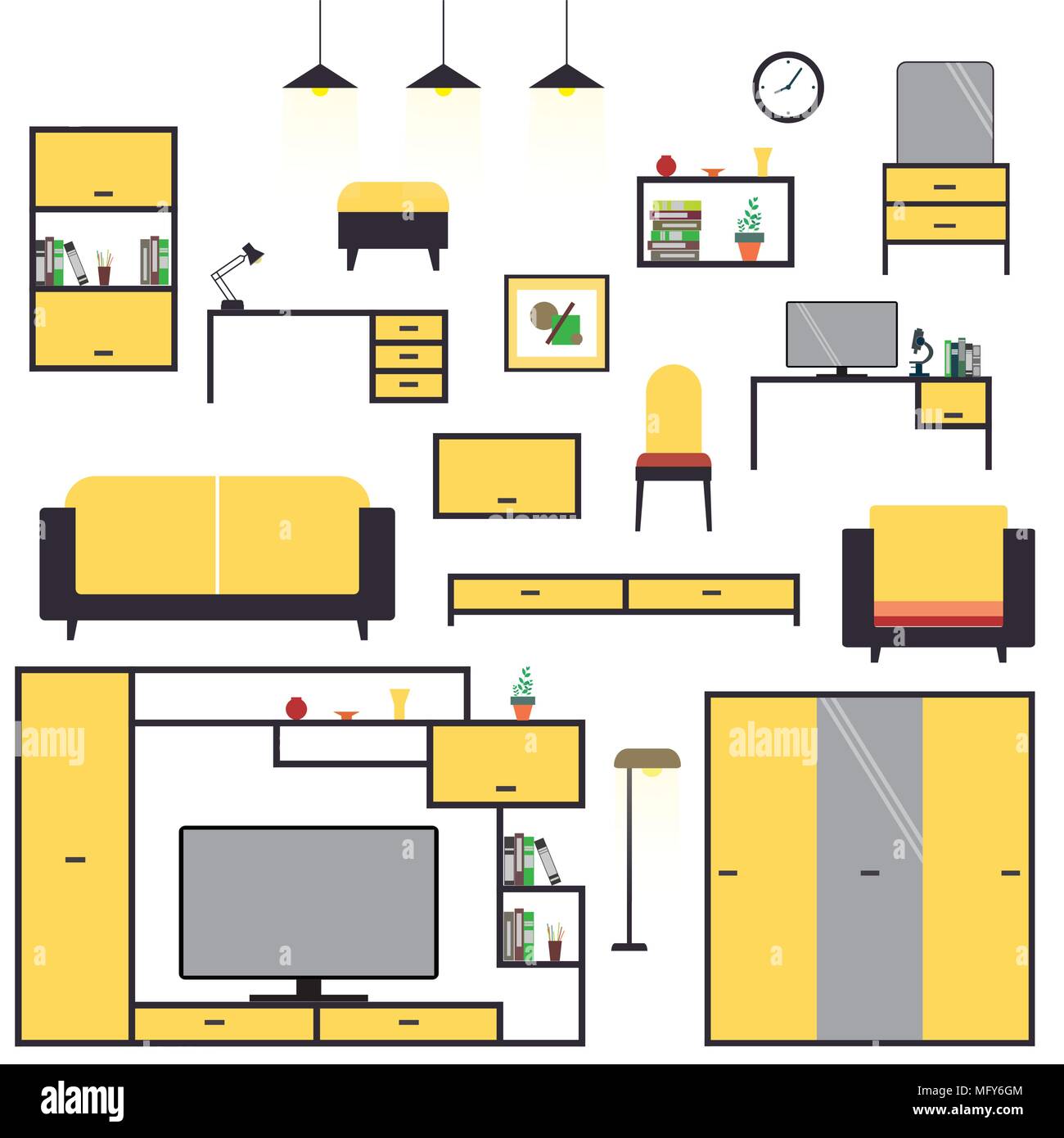 Big Cartoon Set home furniture,isolated on white background ,flat ...