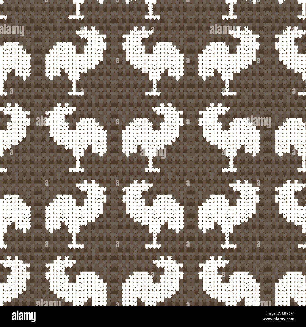Knitting brown with roosters Stock Vector
