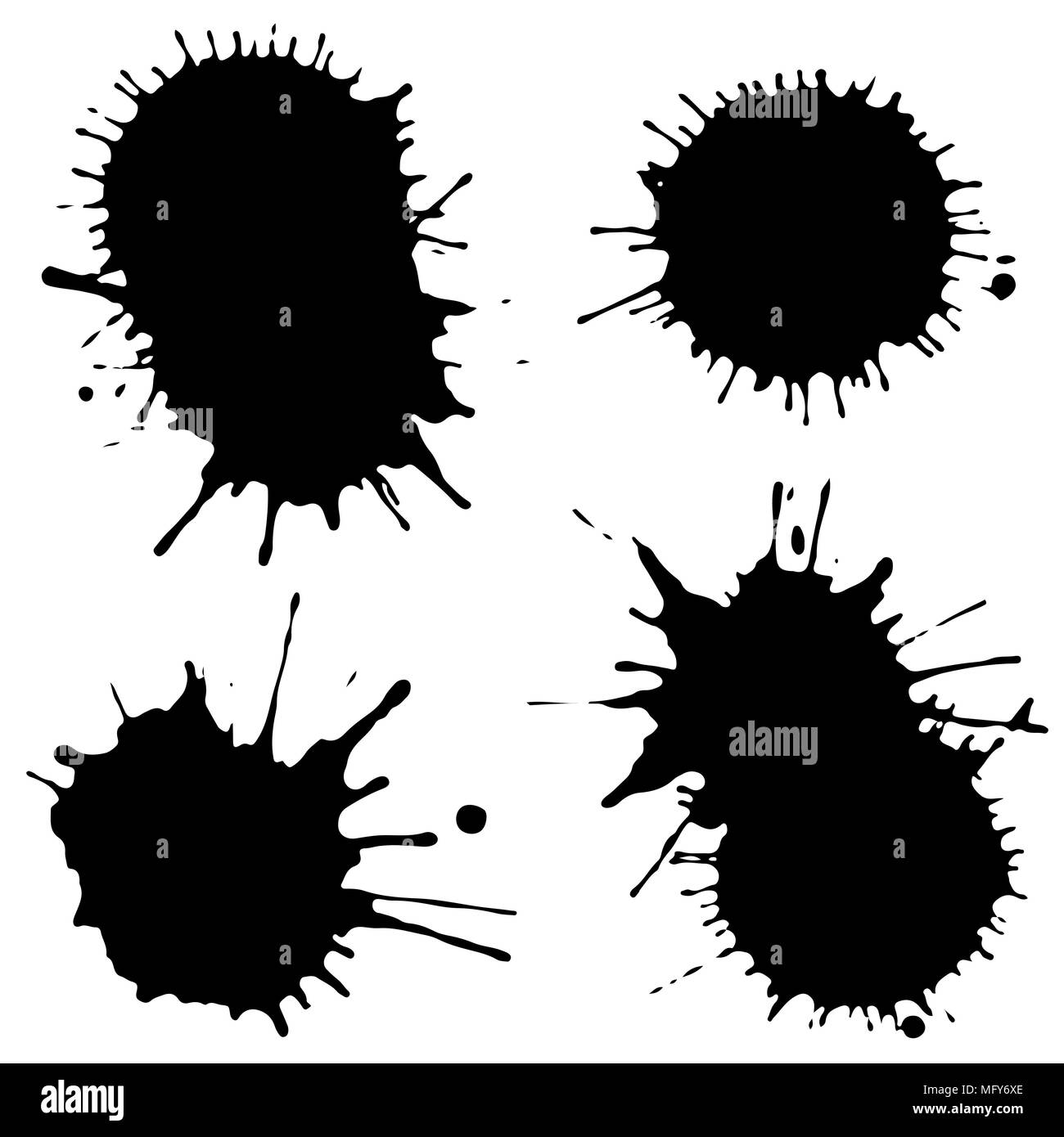 Black ink paint spots. Drops texture isolated on white background. Set ...