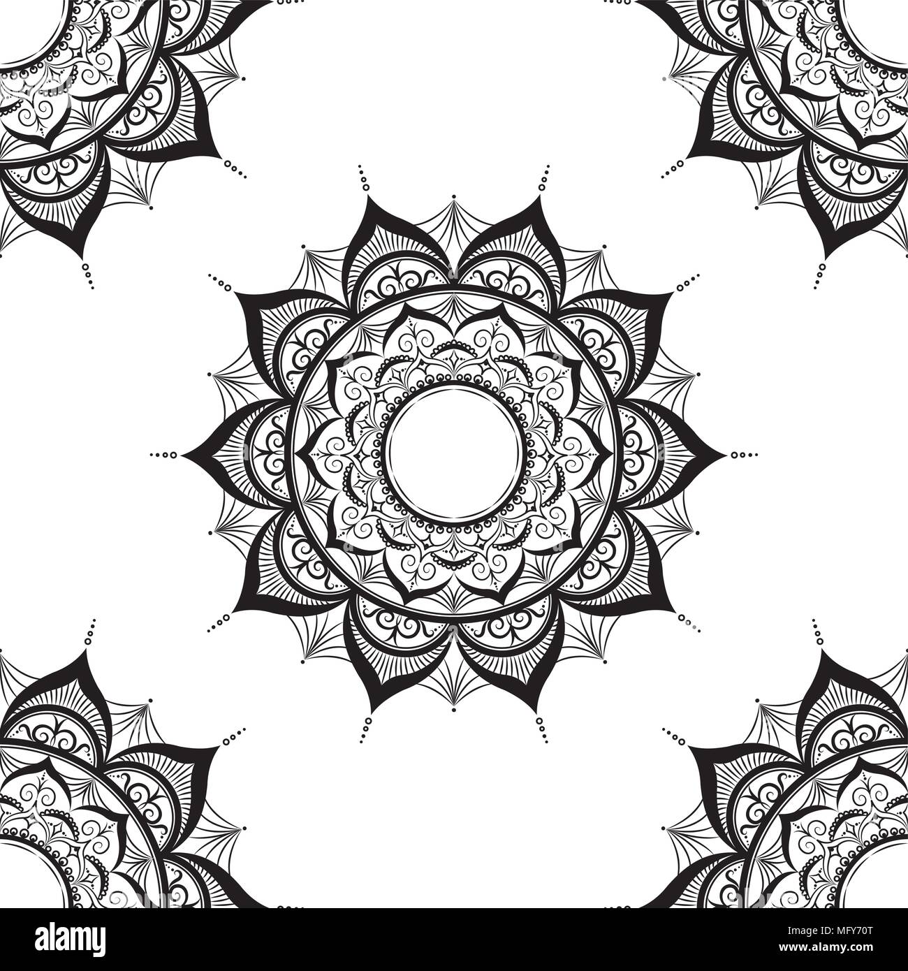 seamless pattern with mandalas,hand drawn on white background,vector illustration Stock Vector