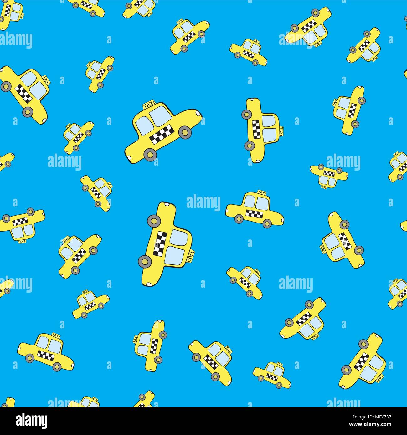 Doodle taxi car seamless pattern, vector illustration Stock Vector