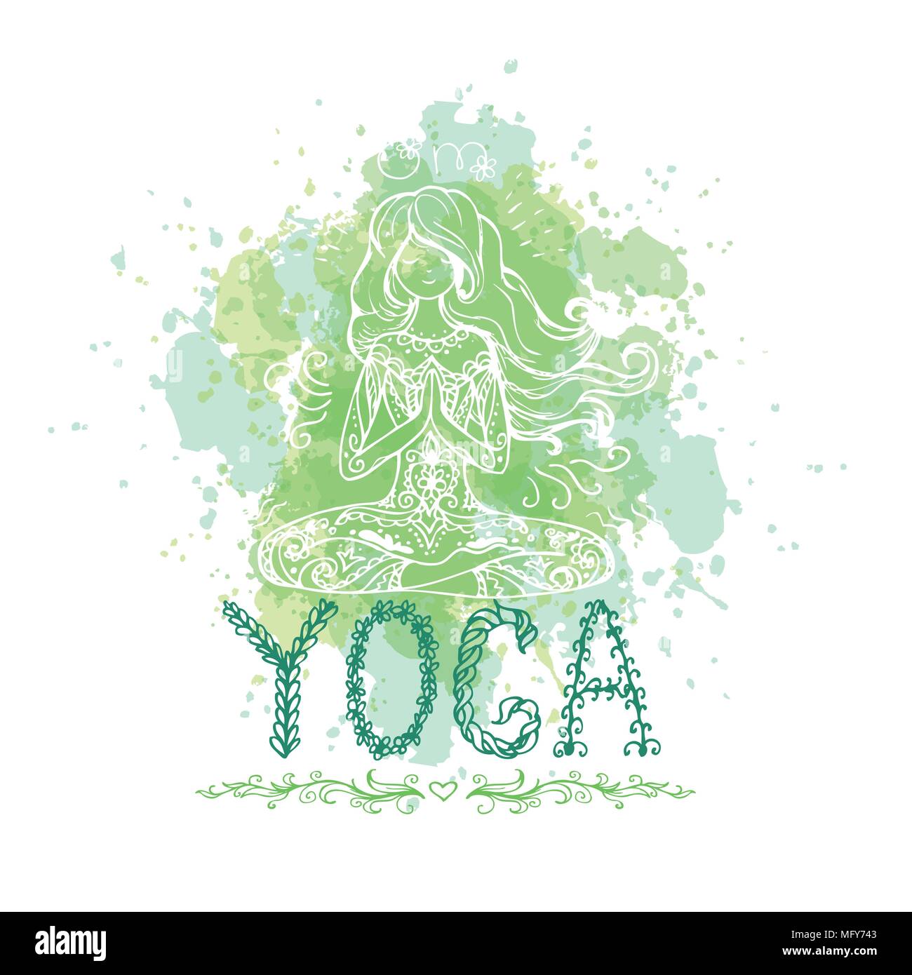 Girl in yoga pose. Doodle hand drawn vector illustration in zent Stock Vector