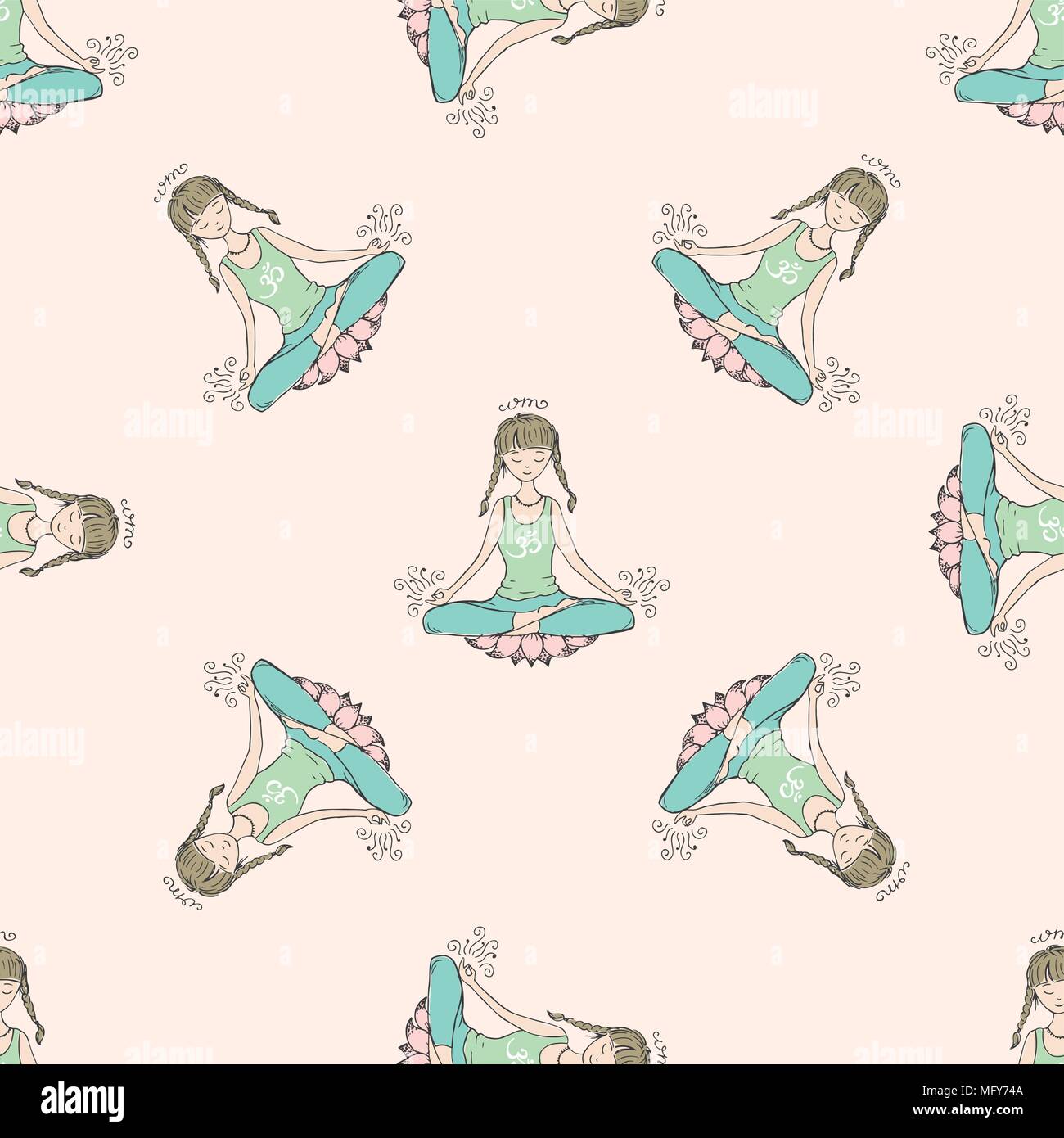 Girl in lotus yoga pose seamless pattern Stock Vector Image & Art - Alamy