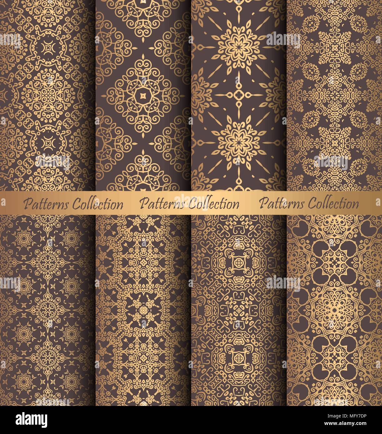 Golden Patterns Weave Vintage Design Stock Vector