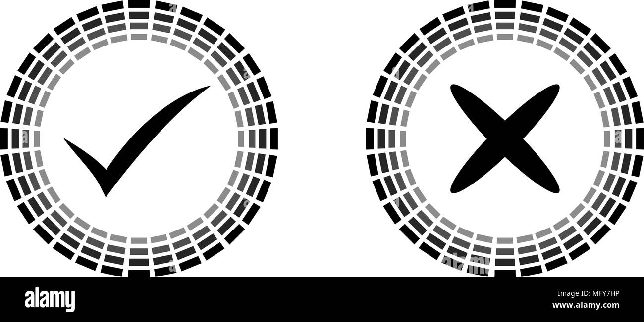 Check round sign icons set, black isolated on white background, Yes No ...