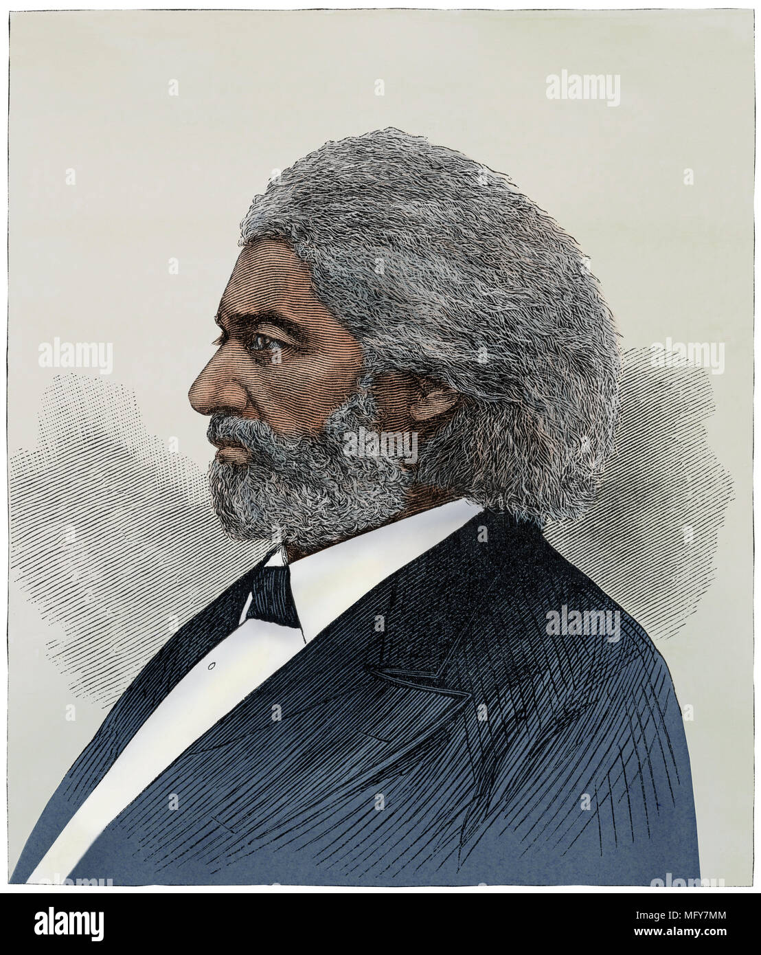 Frederick Douglass in 1877 when Marshall of the District of Columbia. Digitally colored woodcut Stock Photo