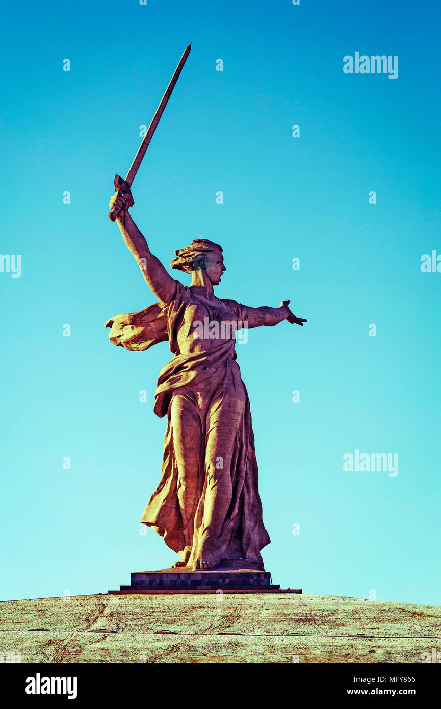 VOLGOGRAD, RUSSIA - JANUARY 15: Monument to World War II Motherland is calling on Mamayev Hill Stock Photo