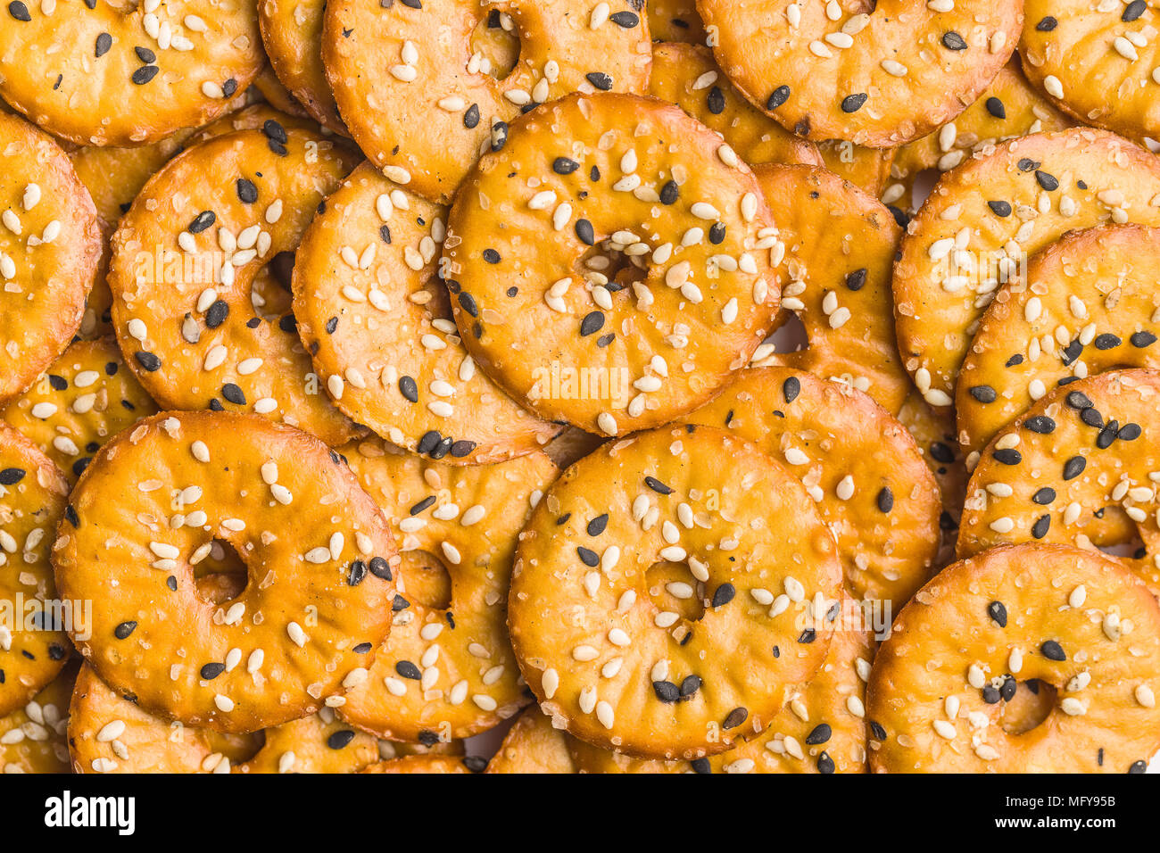 Round salty pretzels. Top view Stock Photo Alamy