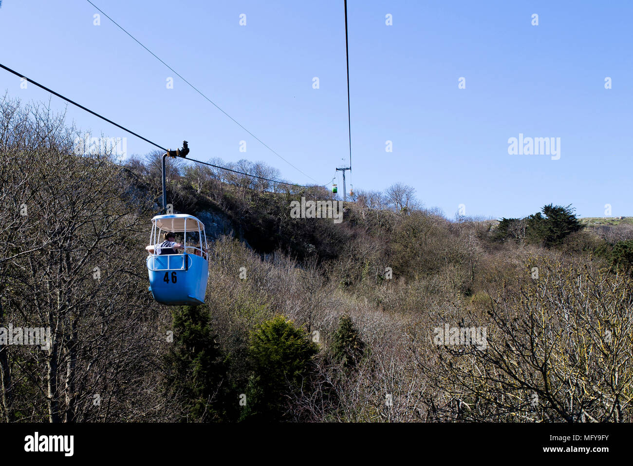 A view of the Llandudno cable car over the Great Orme in Llandudno