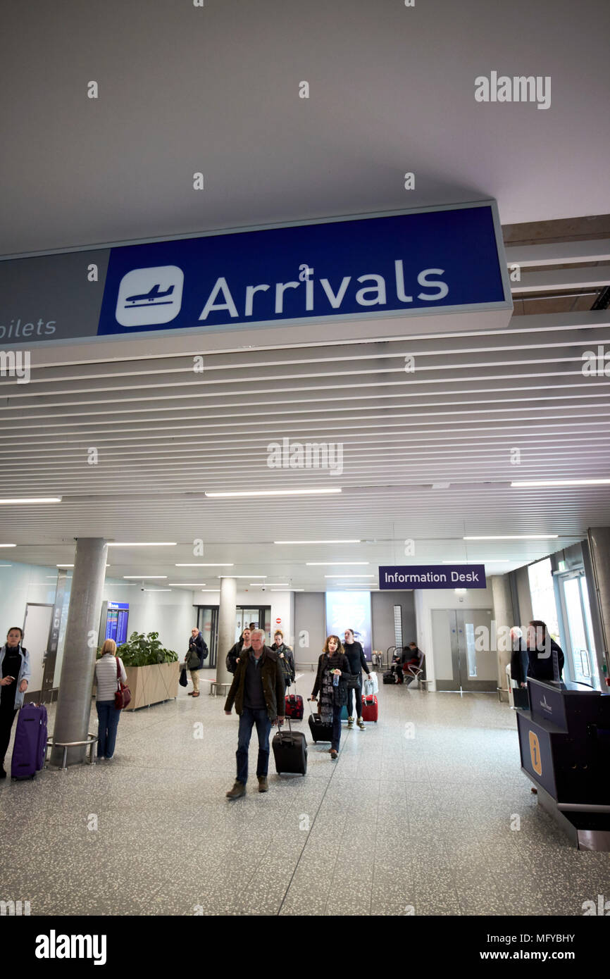 blue arrivals sign at bristol airport england uk Stock Photo