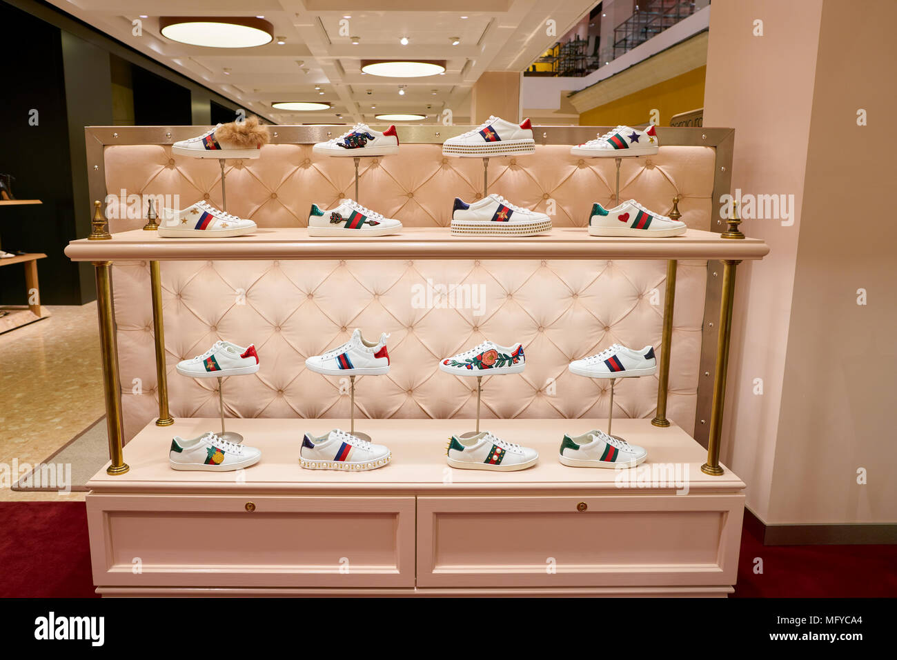 ROME, ITALY CIRCA NOVEMBER, 2017: Gucci shoes on display at a second flagship store of Rinascente in Rome Photo -