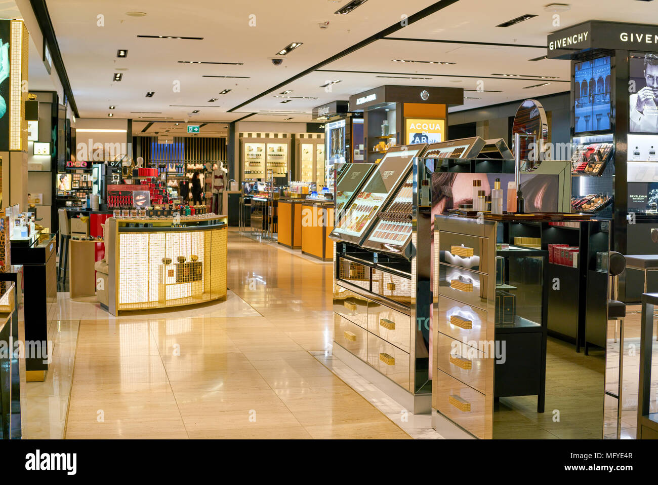 La Rinascente Roma ROME, ITALY - CIRCA NOVEMBER, 2017: cosmetics and perfumes on display ...