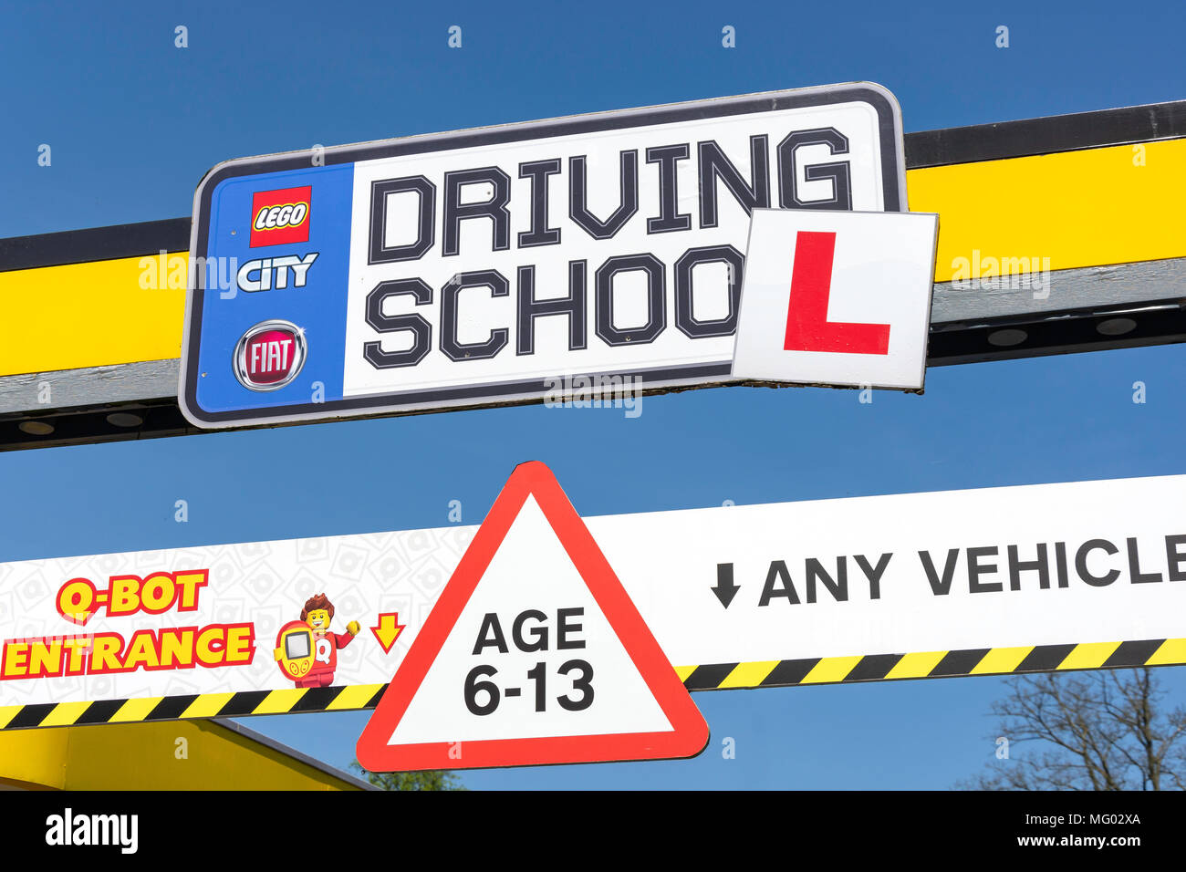 Lego City Driving School sign, Legoland Windsor Resort, Windsor, Berkshire, England, United Kingdom Stock Photo