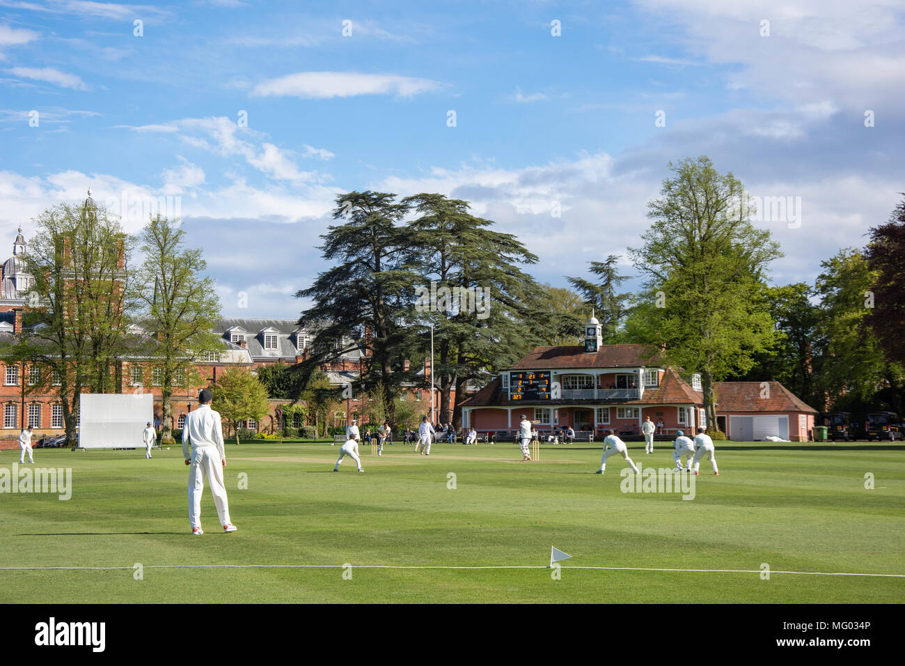 Schools cricket match (Christ's College NZ vs Wellington 1st XI) at Wellington College, Crowthorne, Berkshire, United Kingdom Stock Photo