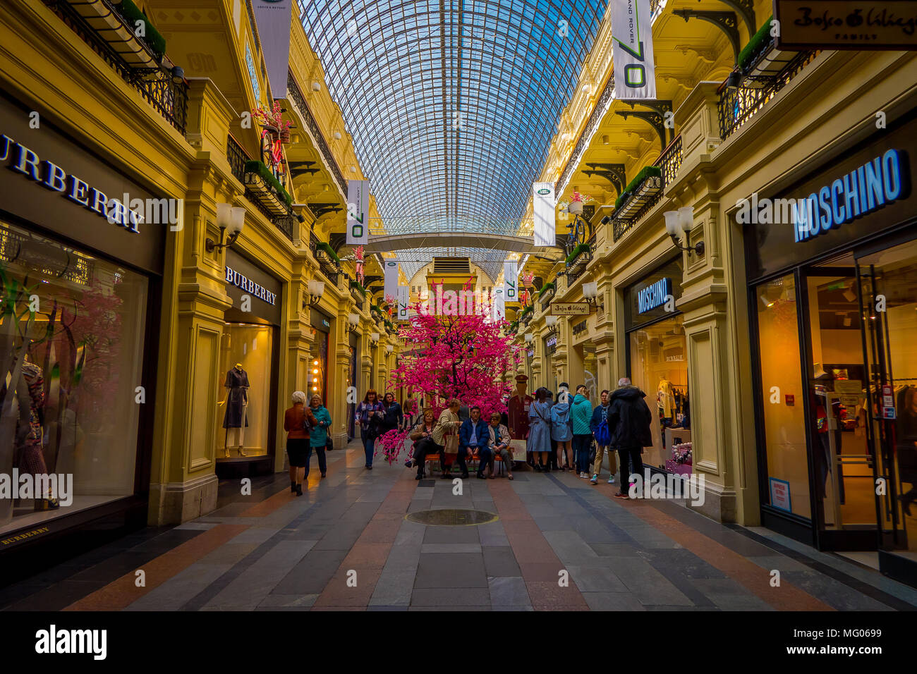 MOSCOW, RUSSIA- APRIL, 24, 2018: Interior and hallways of Gum department  store in the Kitai-gorod facing Red Square, the largest and most  over-the-top shopping malls in Moscow Stock Photo - Alamy