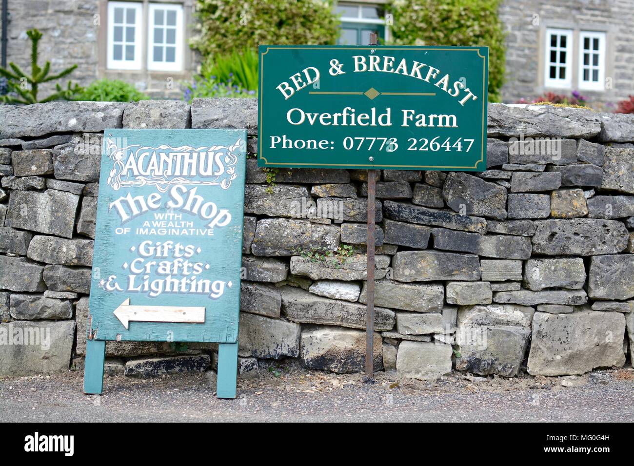 Overfield farm bed and breakfast sign and building in the village of Tissington, Derbyshire, England, UK Stock Photo