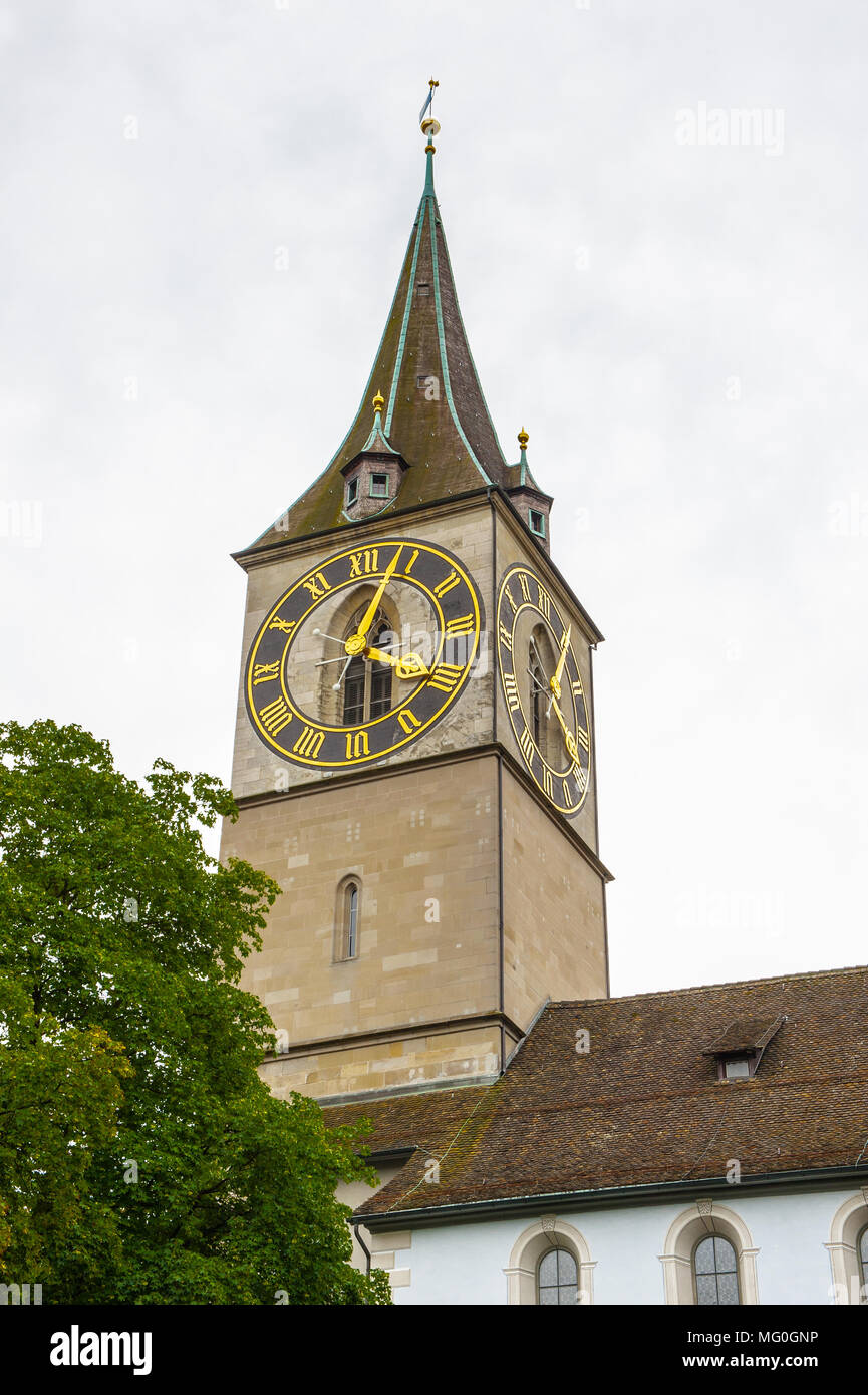 Europe largest clock face, St. Peter's church, Zurich, Switzerland