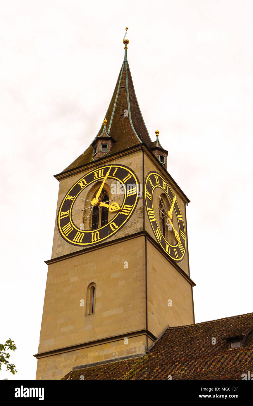 Europe largest clock face, St. Peter's church, Zurich, Switzerland