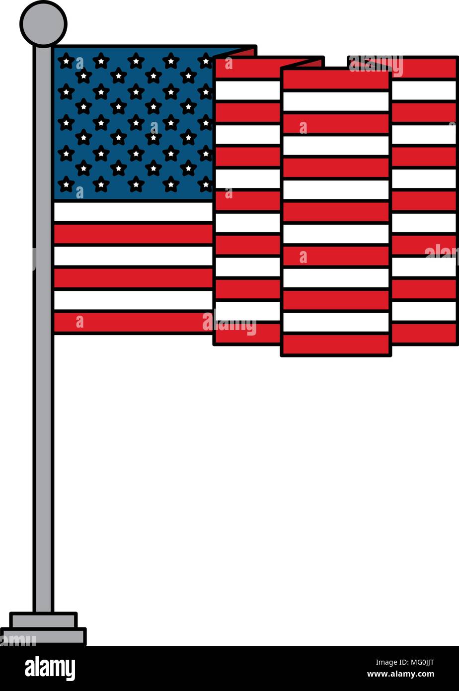 united states of america flag in pole with waves vector illustration ...