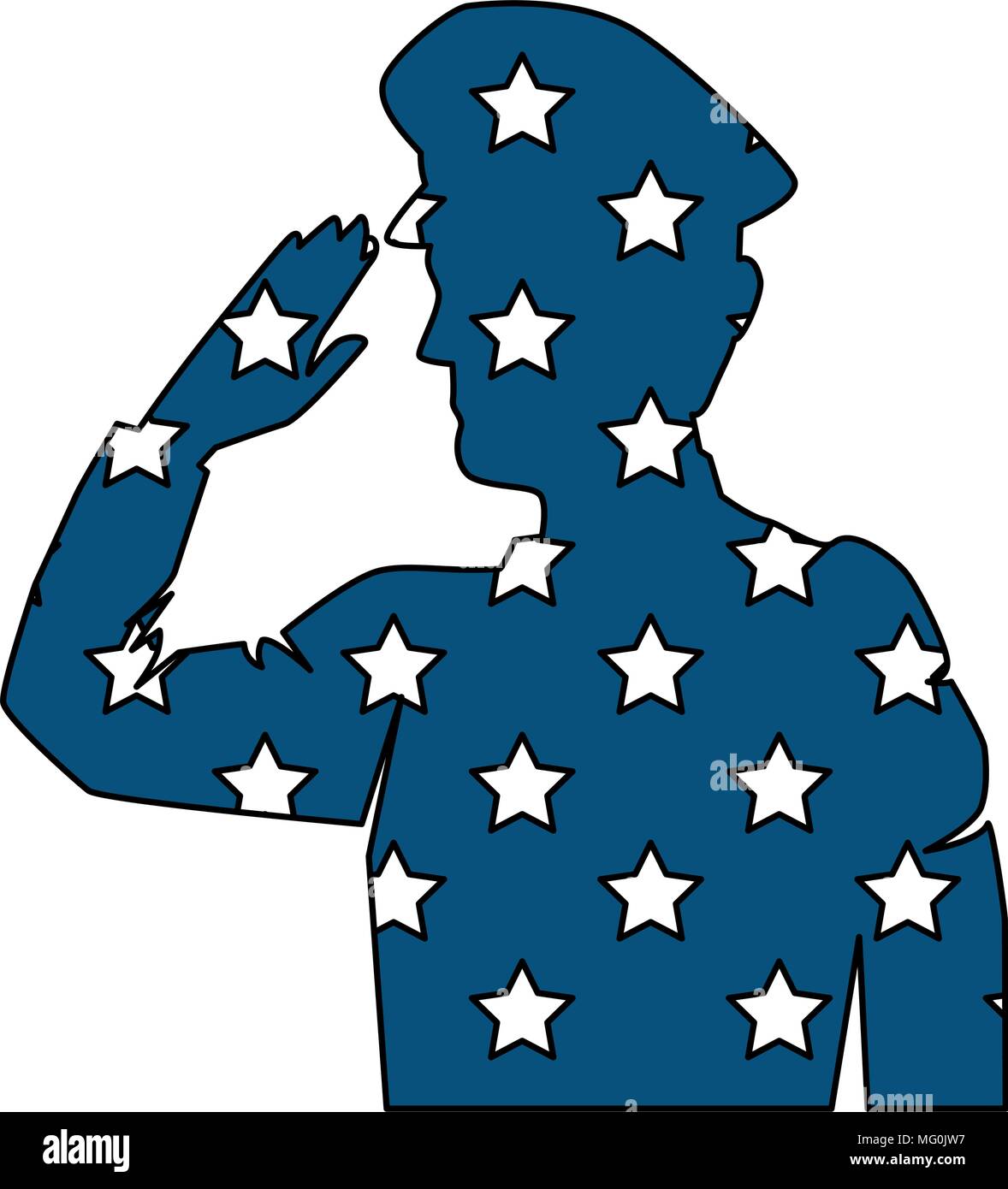 silhouette of military saluting with USA flag vector illustration ...