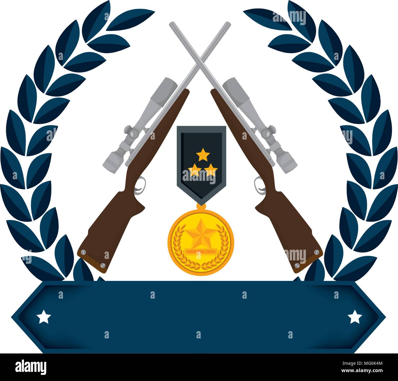 sniper rifles crossed with wreath and medal vector illustration design ...