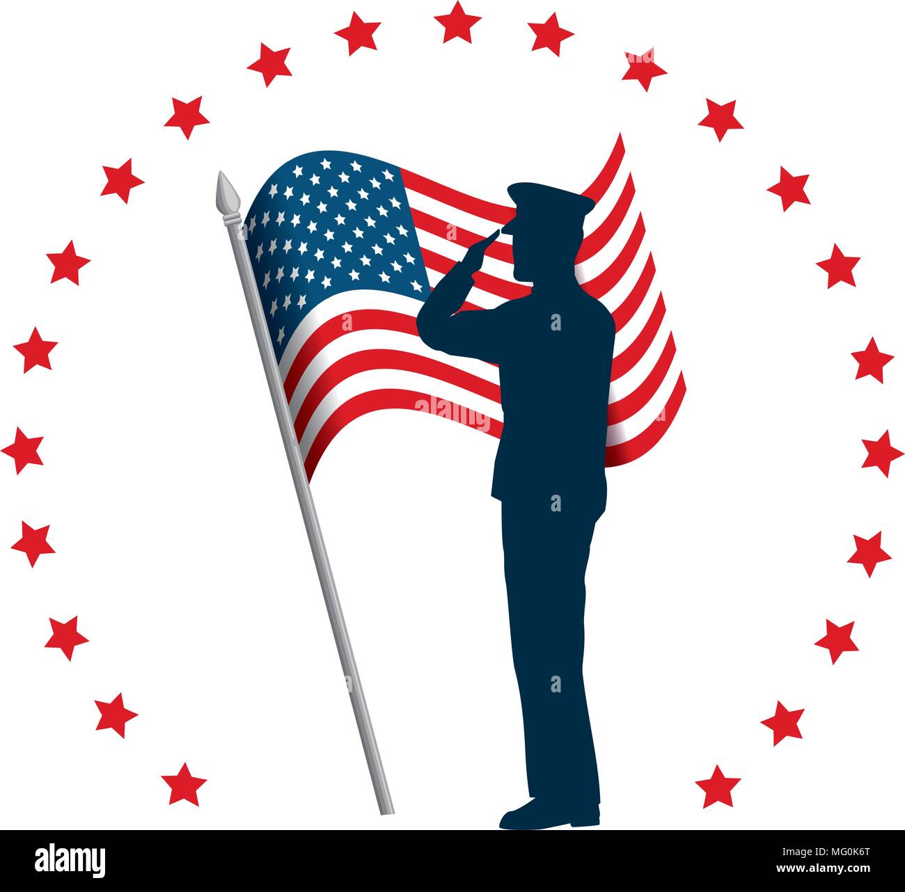 silhouette of military saluting with USA flag vector illustration ...