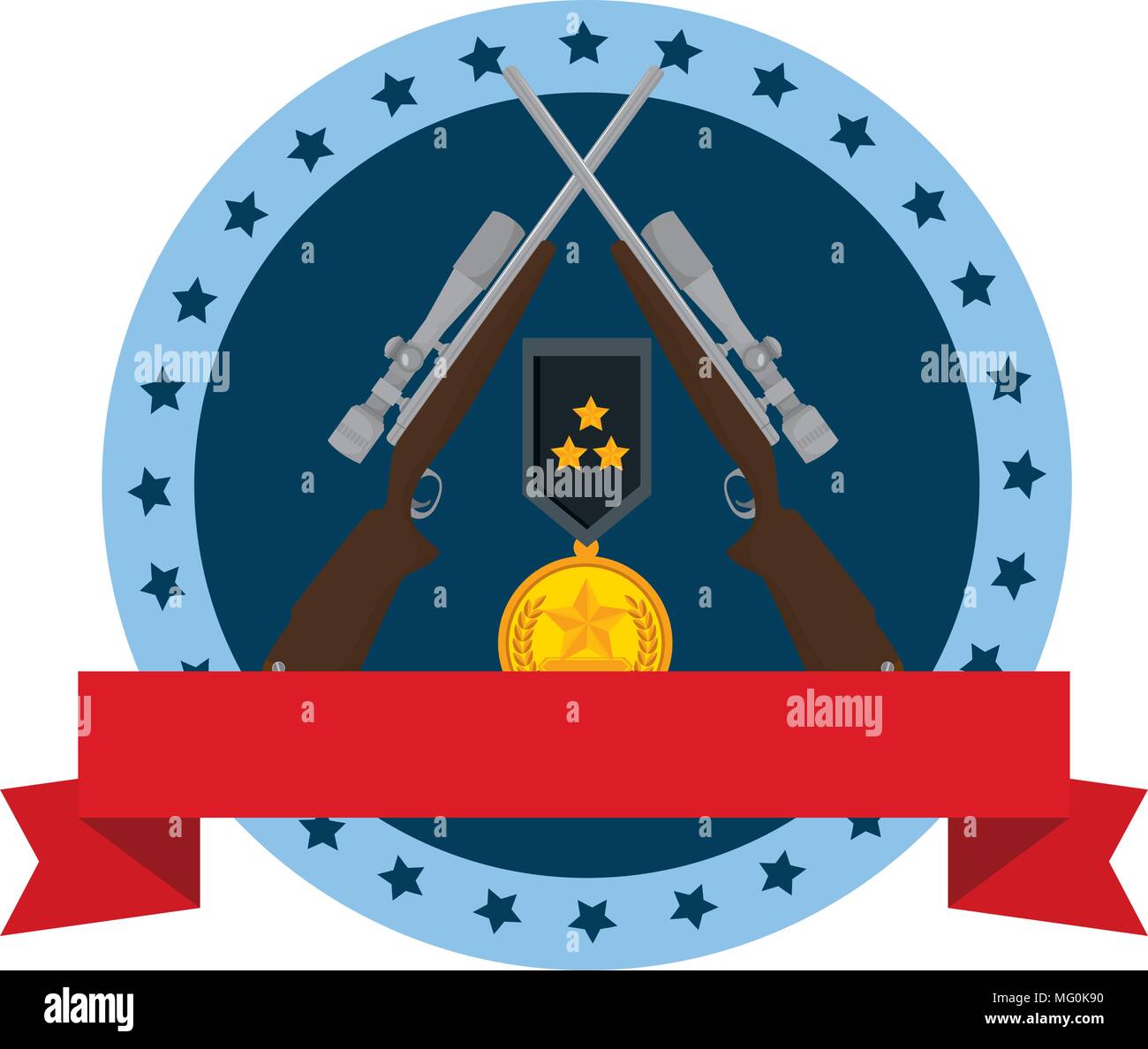 sniper rifles with medal emblem vector illustration design Stock Vector