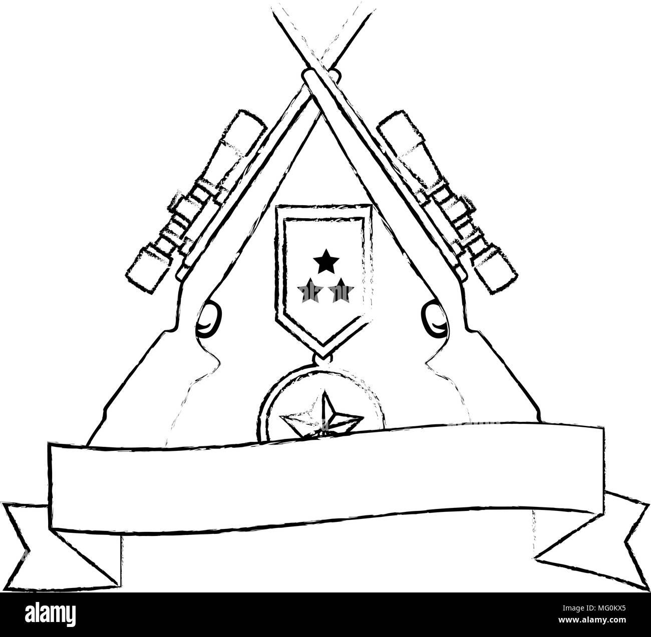 sniper rifles crossed with medal and ribbon vector illustration design ...