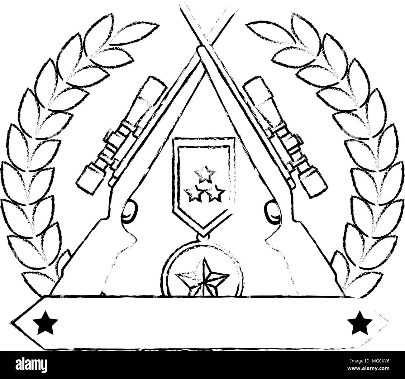 sniper rifles crossed with wreath and medal vector illustration design ...