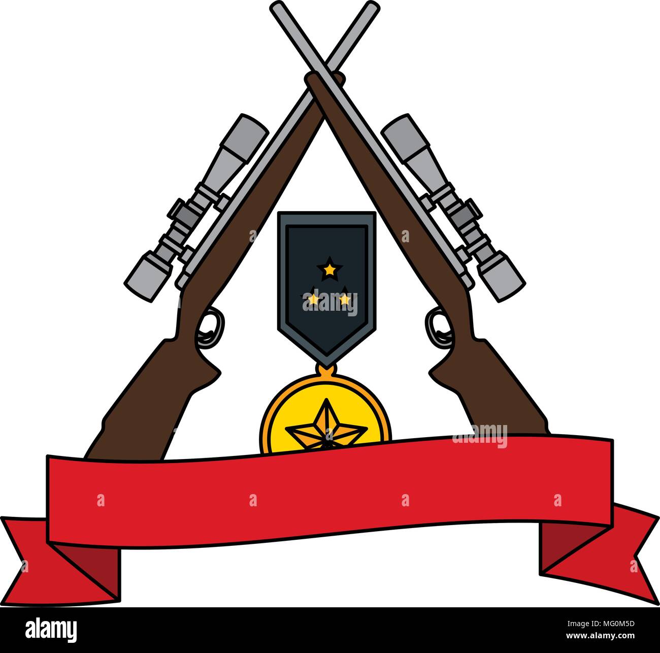 sniper rifles crossed with medal and ribbon vector illustration design ...