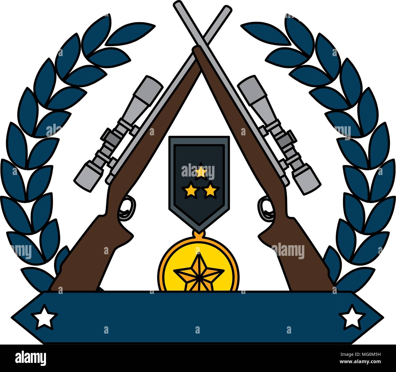 sniper rifles crossed with wreath and medal vector illustration design ...