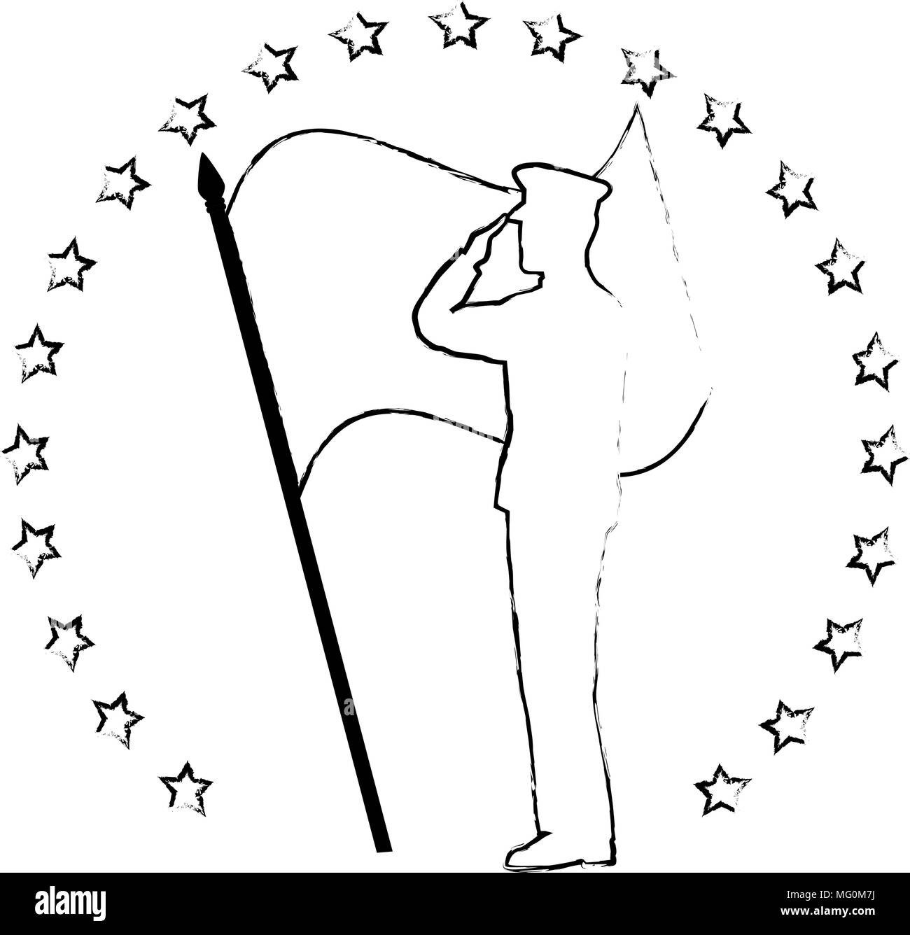 silhouette of military saluting with flag vector illustration design ...
