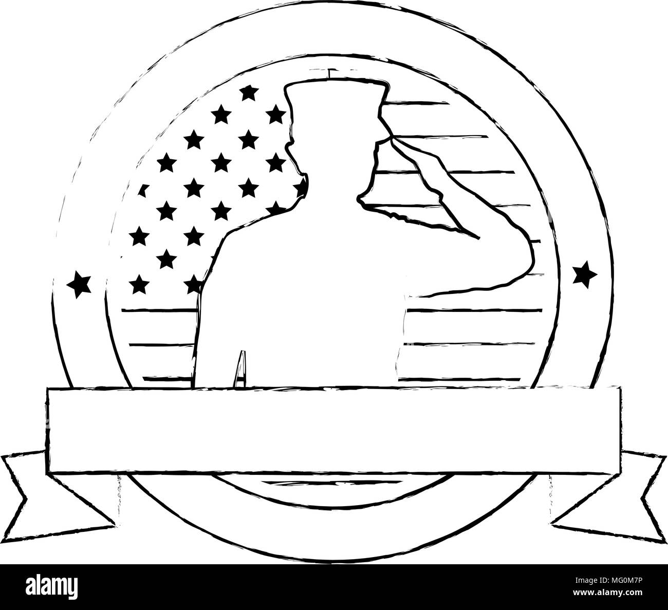 silhouette of military saluting with USA flag vector illustration ...