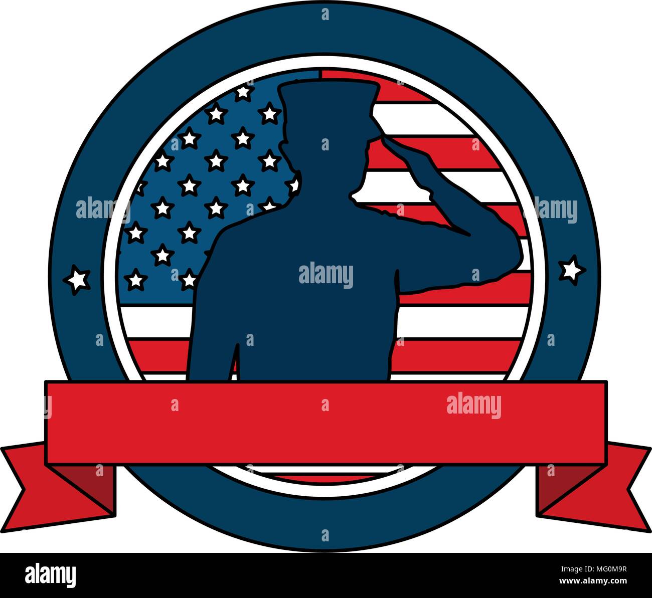 silhouette of military saluting with USA flag vector illustration ...