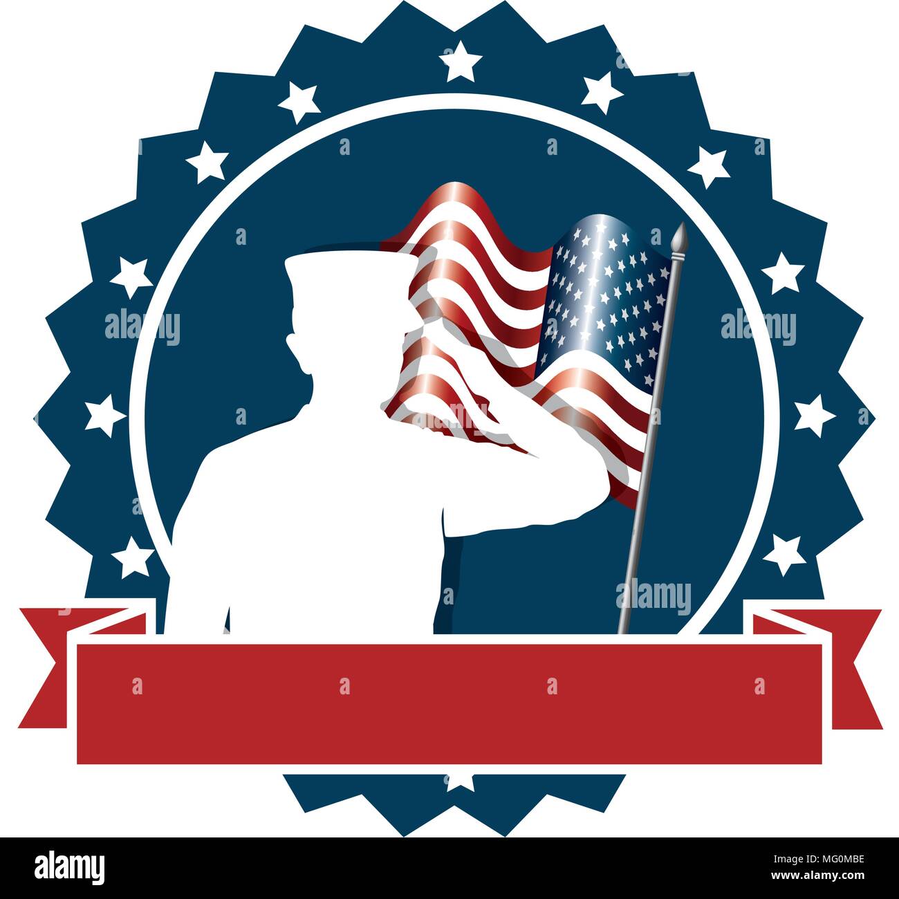 silhouette of military saluting with USA flag vector illustration ...