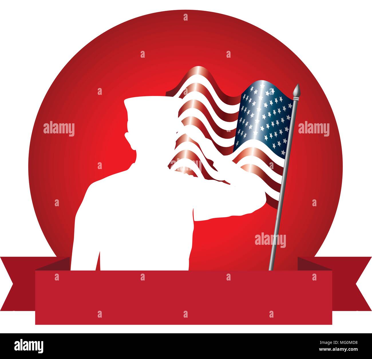 silhouette of military saluting with USA flag vector illustration ...