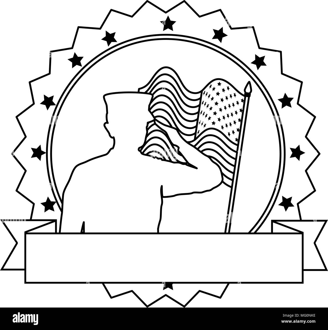 silhouette of military saluting with USA flag vector illustration ...
