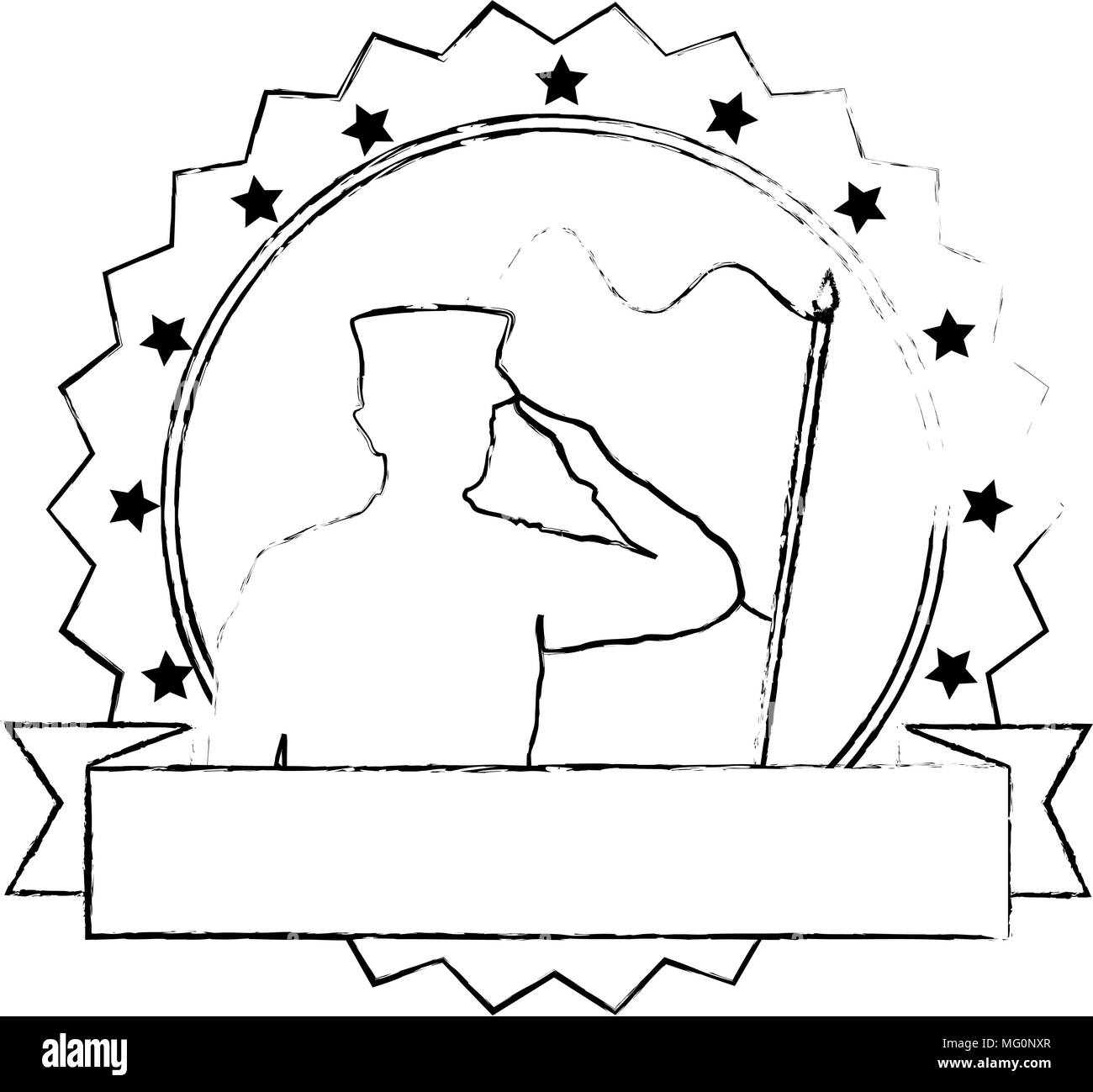 silhouette of military saluting with flag vector illustration design ...