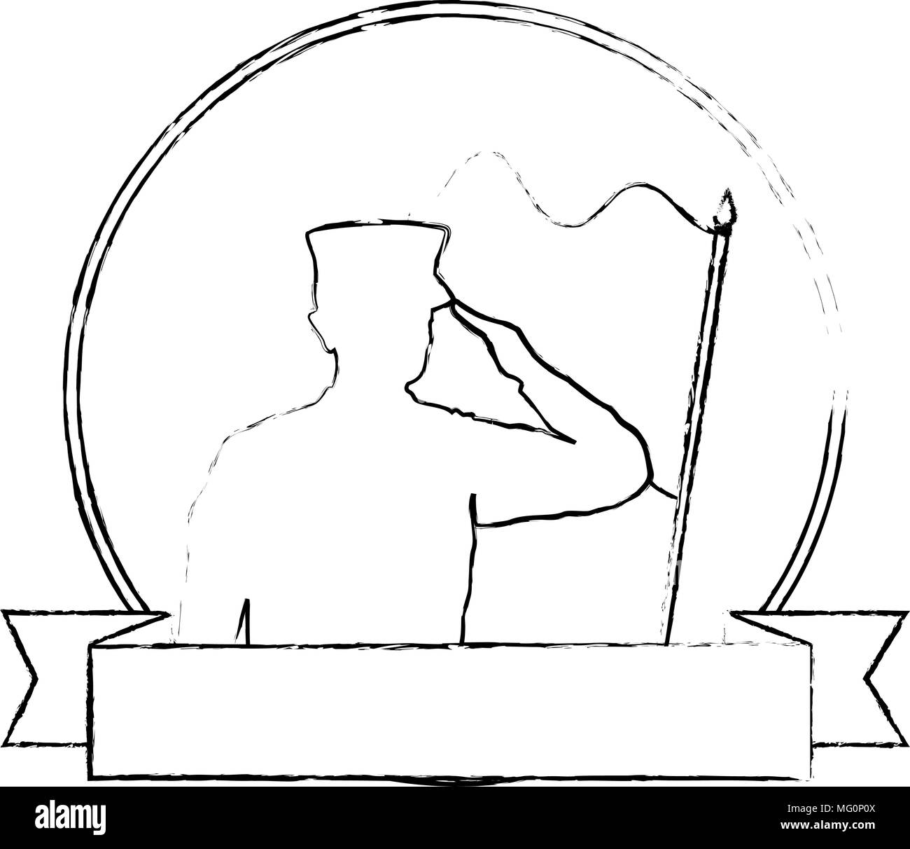 silhouette of military saluting with flag vector illustration design ...
