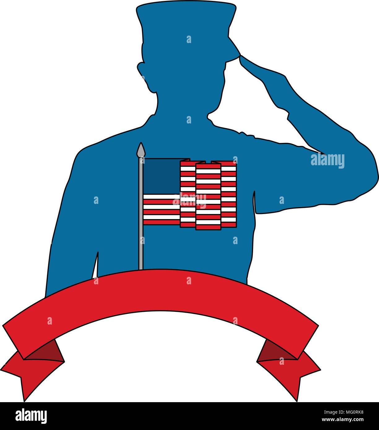 silhouette of military saluting with USA flag vector illustration ...