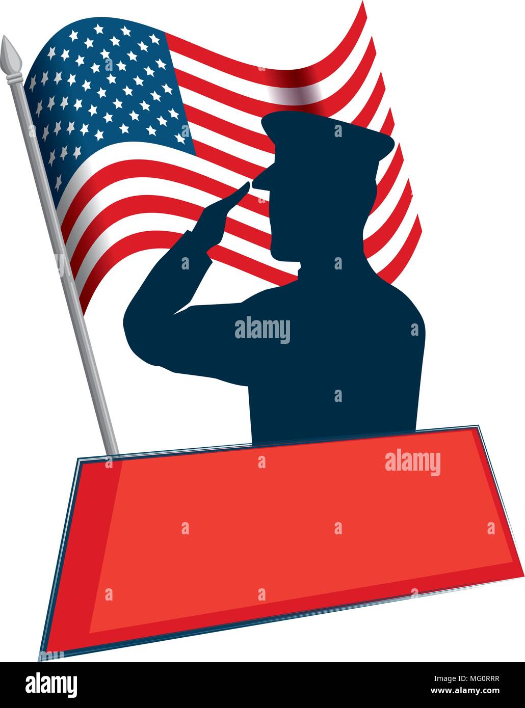 silhouette of military saluting with USA flag vector illustration ...